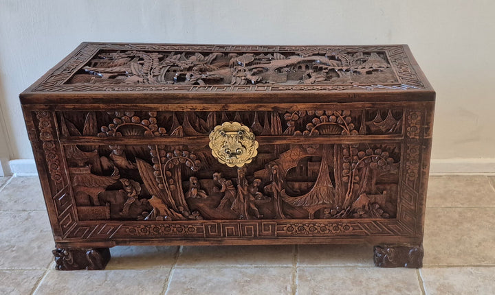 Extensively Carved Chinese Camphor Box