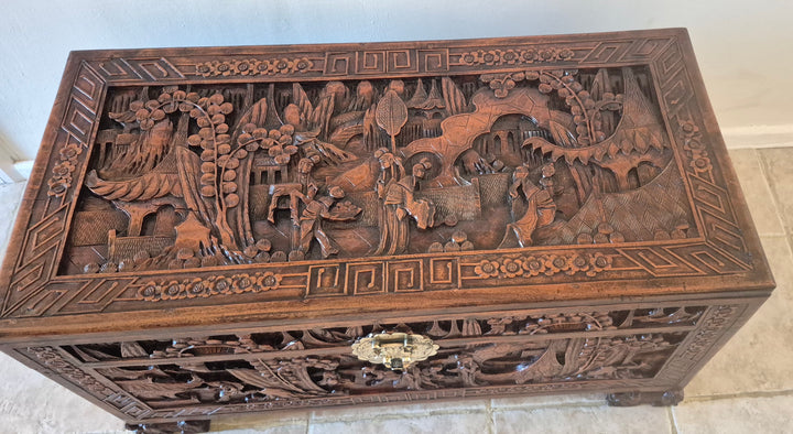Extensively Carved Chinese Camphor Box