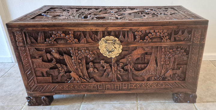 Extensively Carved Chinese Camphor Box