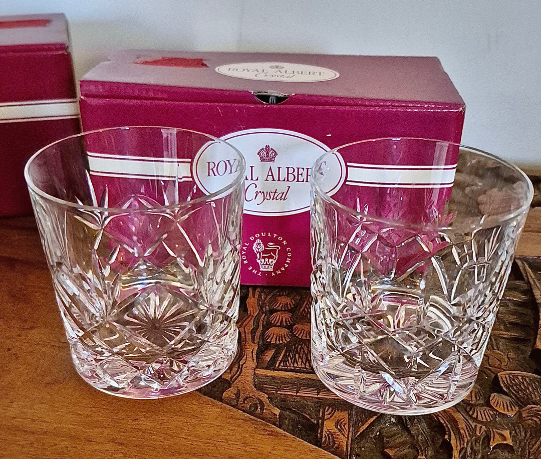 Two Royal Albert Cut Crystal Whiskey Glasses