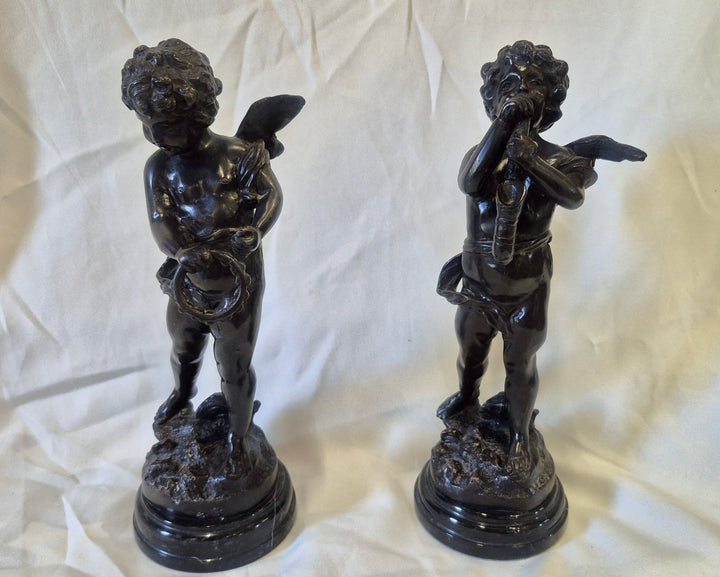 Pair Of Bronze Putti Statues