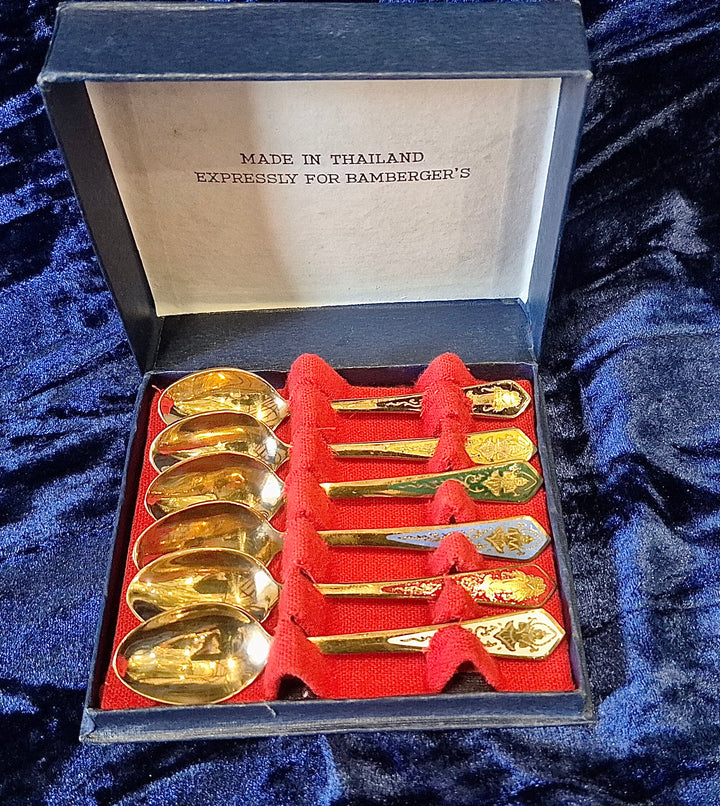 Set Of 6 Thai Enameled Handle Spoons