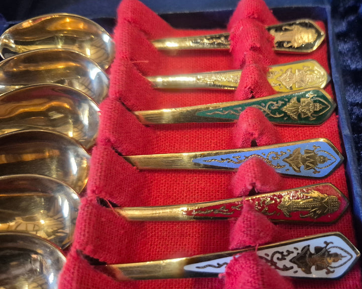 Set Of 6 Thai Enameled Handle Spoons