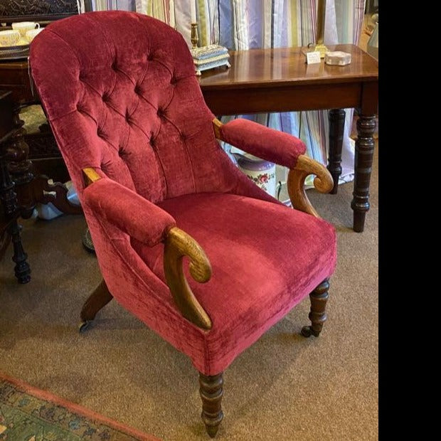 Velvet Covered Victorian Armchair