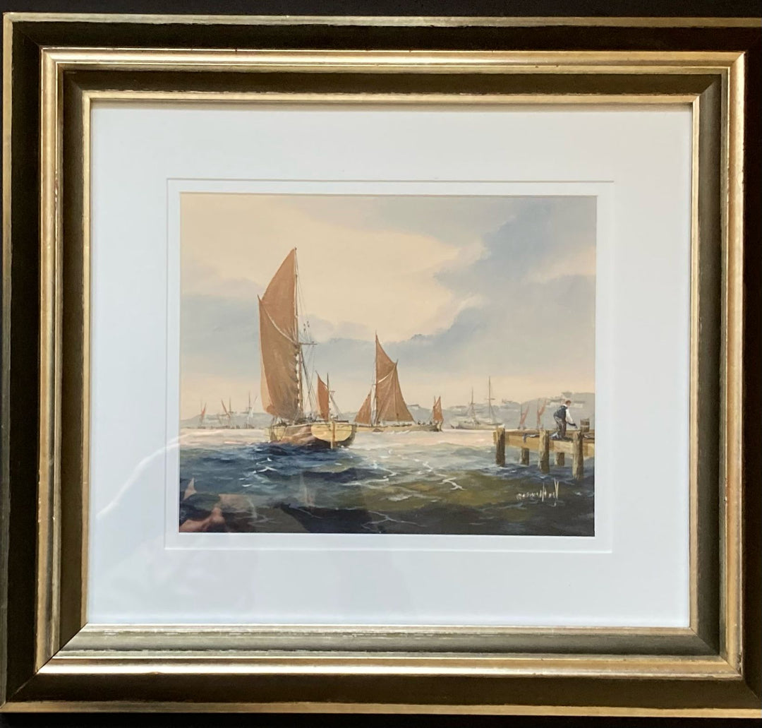 Thames Barges, Super Original Oil Painting