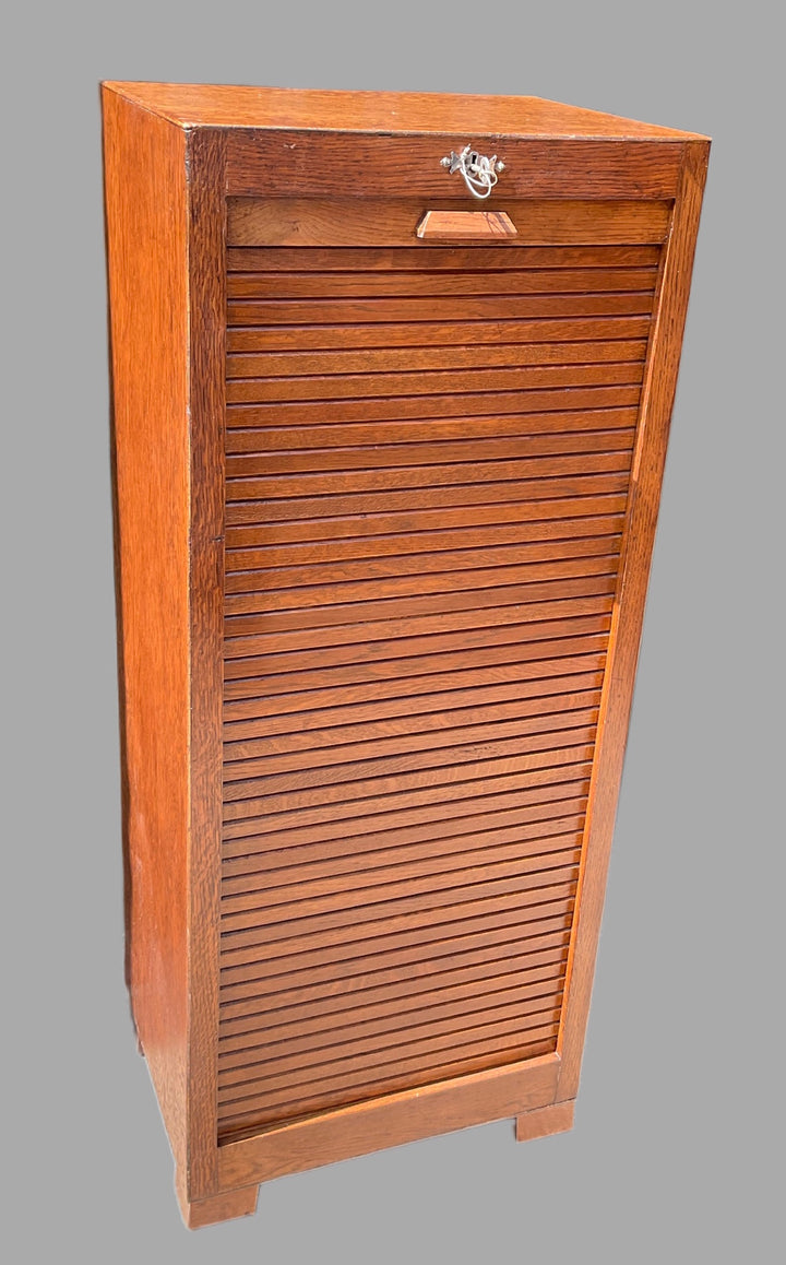 Oak Tambour Front Stationery/Collectors Cabinet