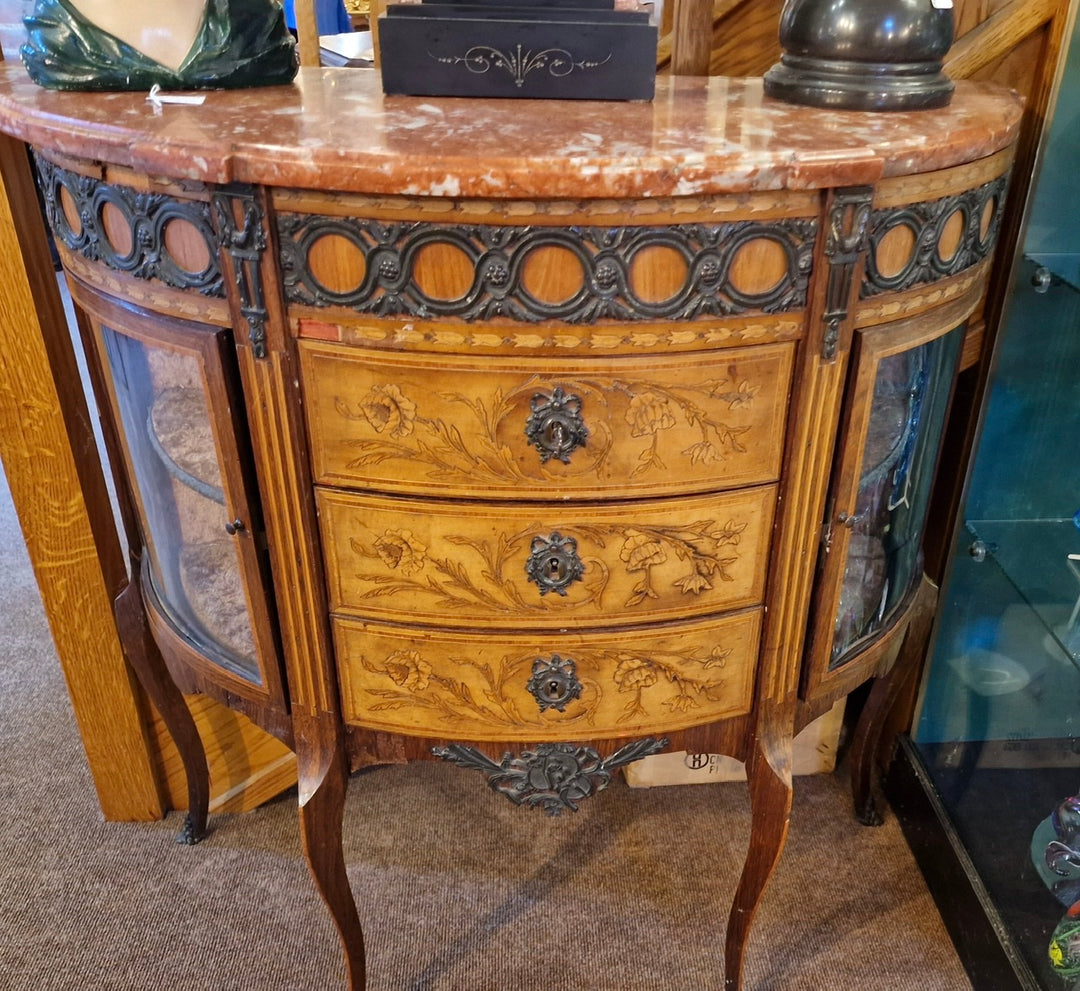 Waring And Gillows Marble Top Demilune Cabinet