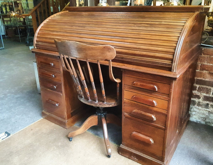 Edwardian Walnut Roll Top Desk