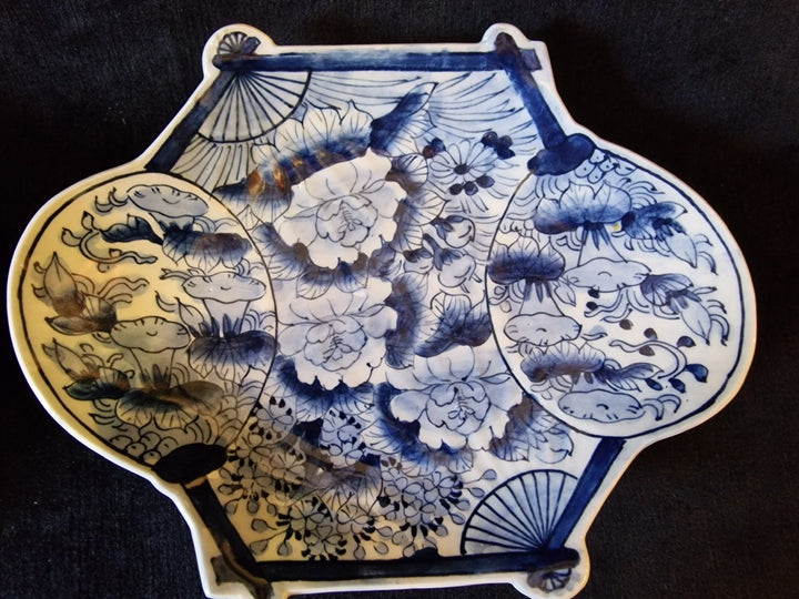 Pair Of Blue & White Imari Fan Plates