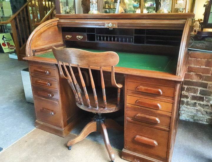 Edwardian Walnut Roll Top Desk