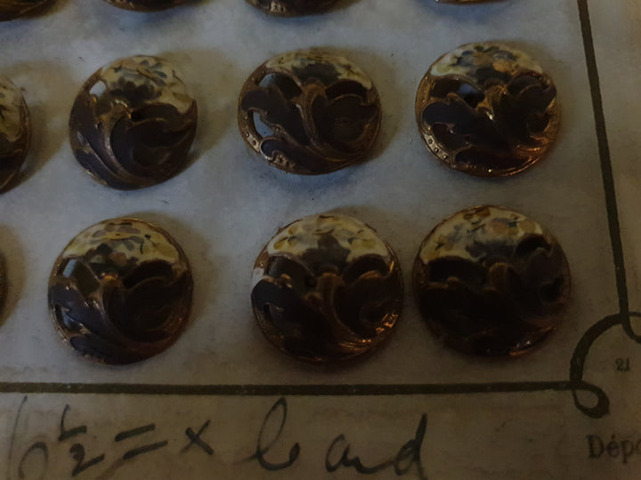 Rare Set Of French Belle Gooch And Enamel Gilt Buttons