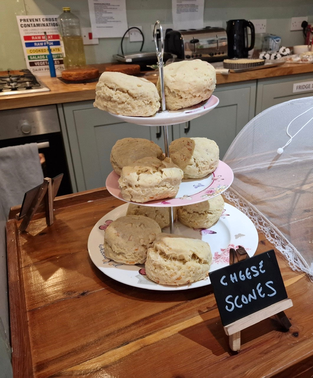 Visit Ri’s tearoom in our awesome Barn, The perfect spot for heavenly breakfasts, light lunches, and afternoon teas, homemade scones,  cakes. sandwiches.