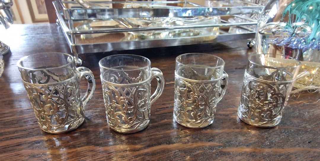 Four Silver And Glass Cups