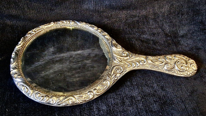 Embossed Silver Hand Mirror