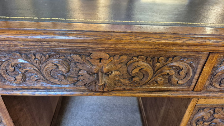 Victorian Carved Oak Pedestal Desk