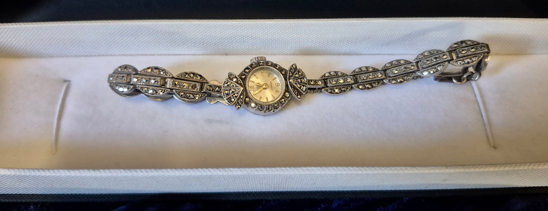 Avia 17 Jewels Solid Silver Marcasite Watch