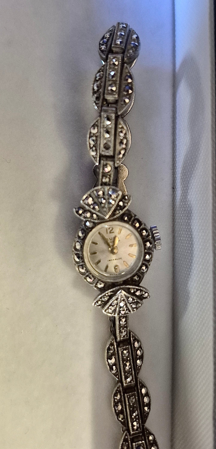Avia 17 Jewels Solid Silver Marcasite Watch