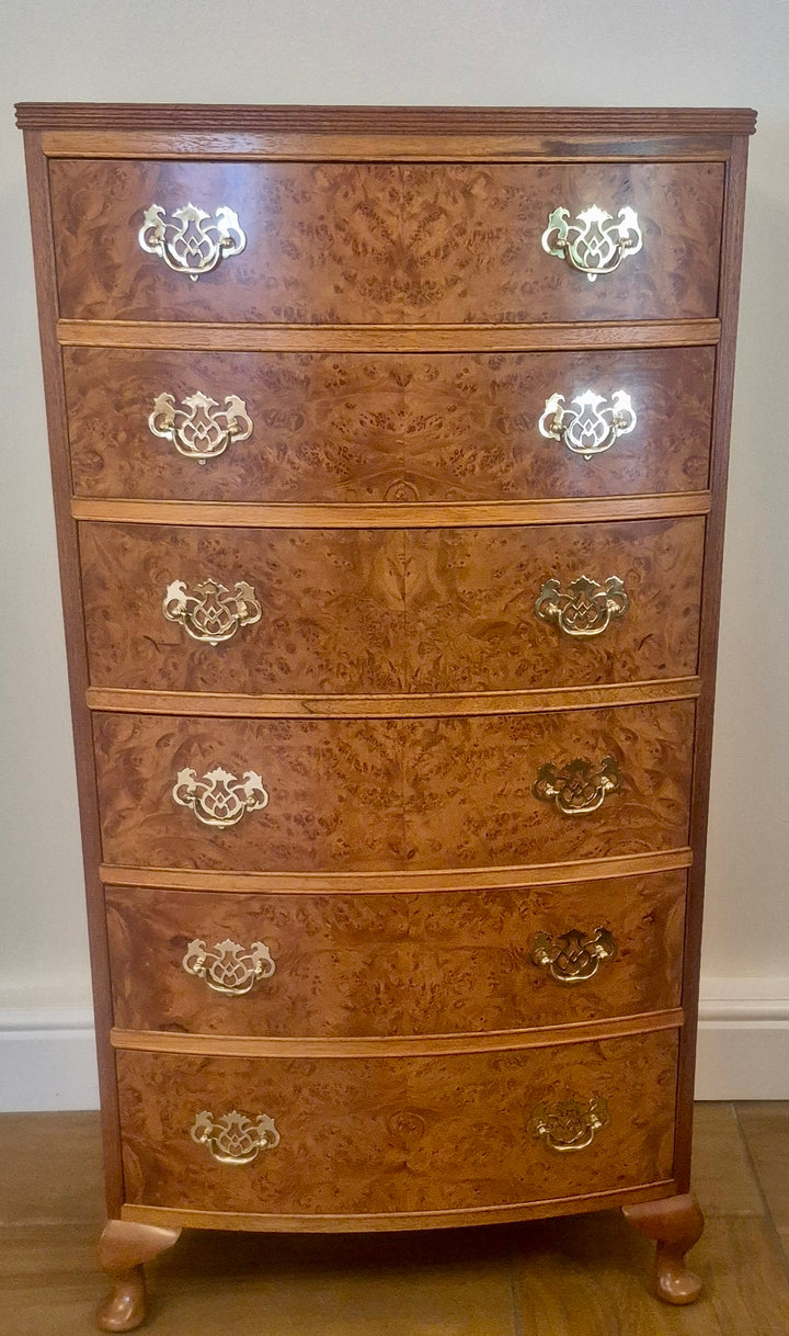Bow Fronted Burr Walnut Chest Of Drawers