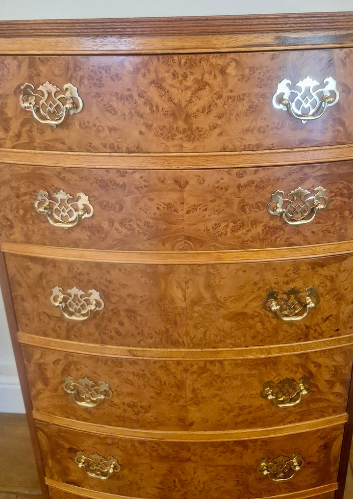 Bow Fronted Burr Walnut Chest Of Drawers