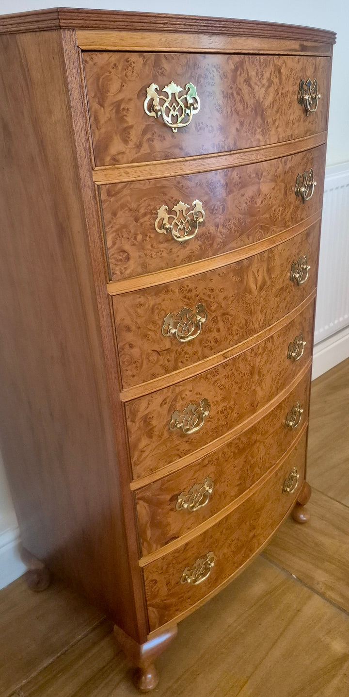 Bow Fronted Burr Walnut Chest Of Drawers