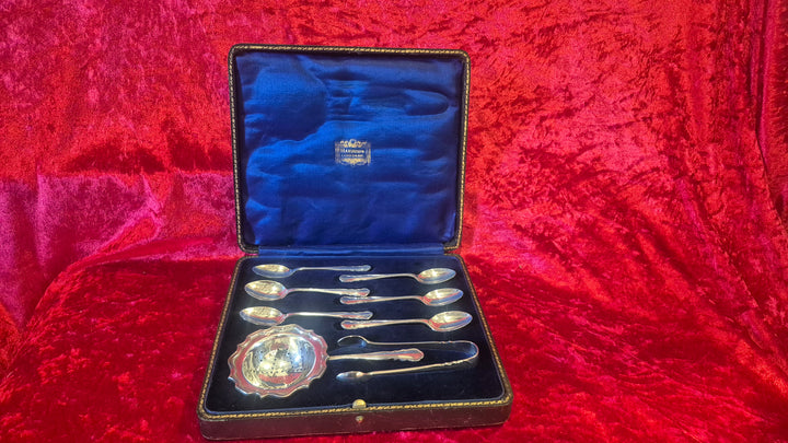 Antique Harrods Teaspoons, Strainer &amp; Tongs