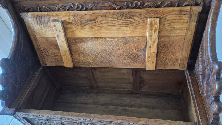 Victorian Carved Oak Settle.