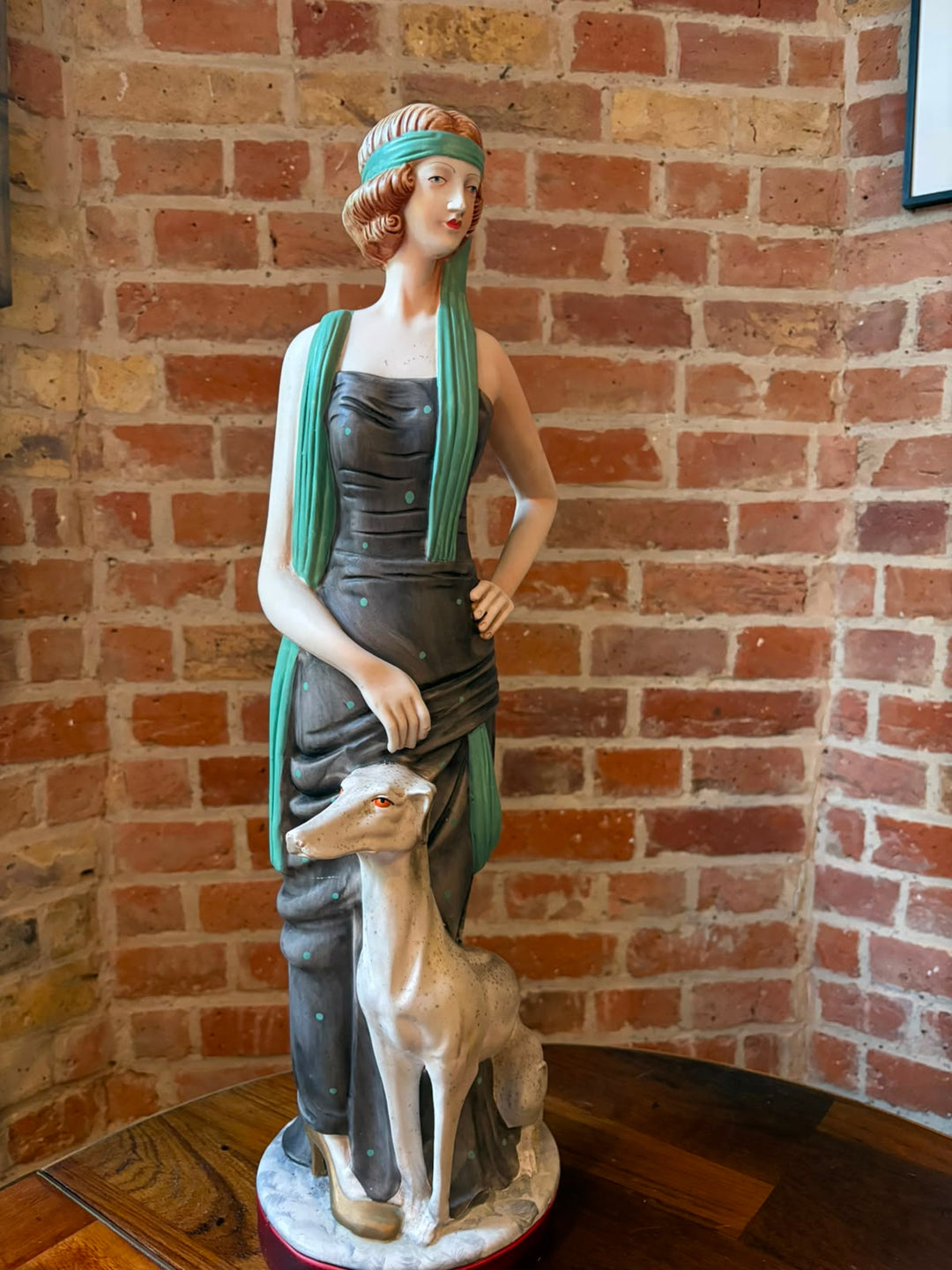Plaster Art Deco statue - 64 cms tall flapper and greyhound