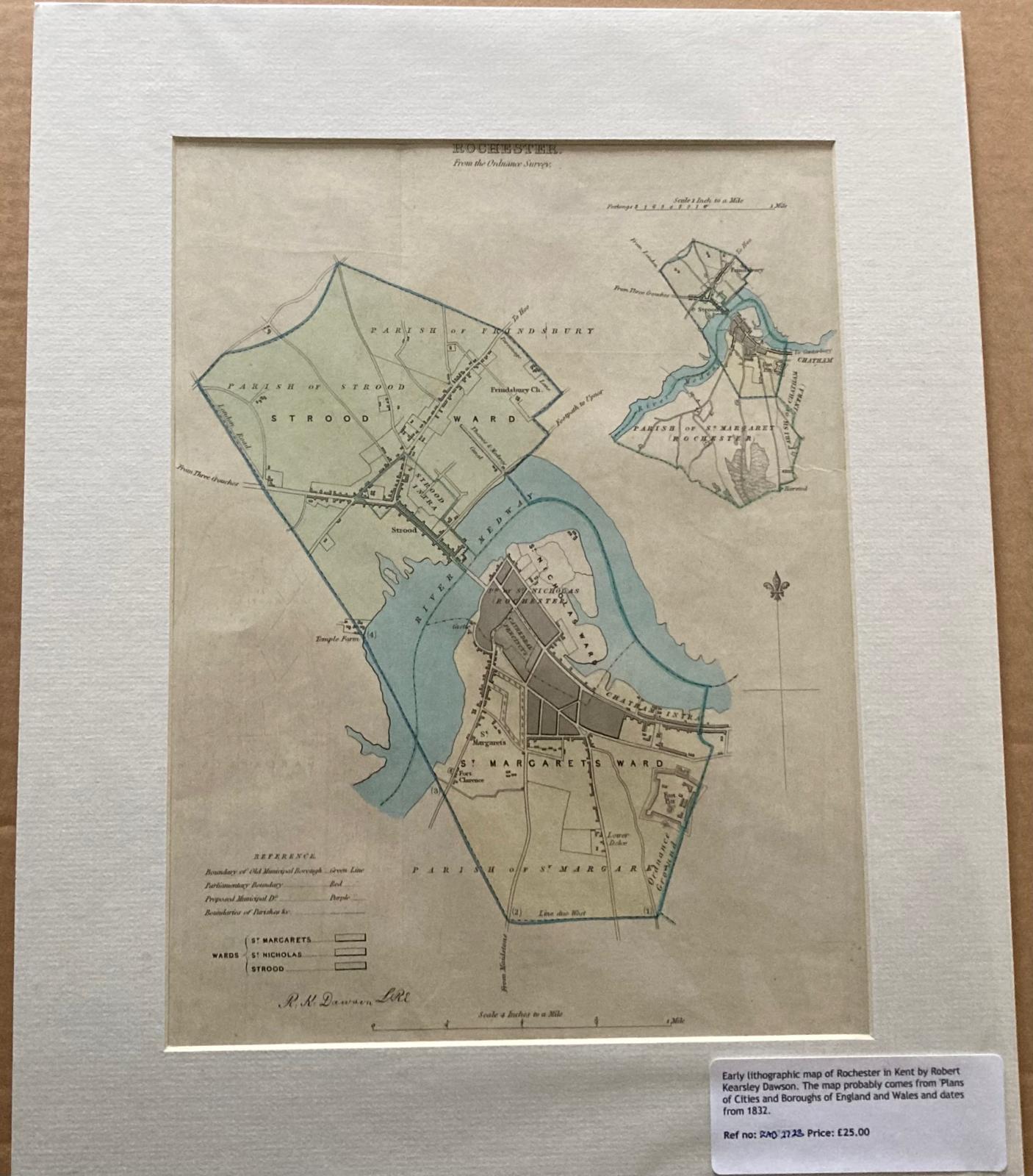 Early Lithographic Map Of Rochester In Kent – Bagham Barn Antiques