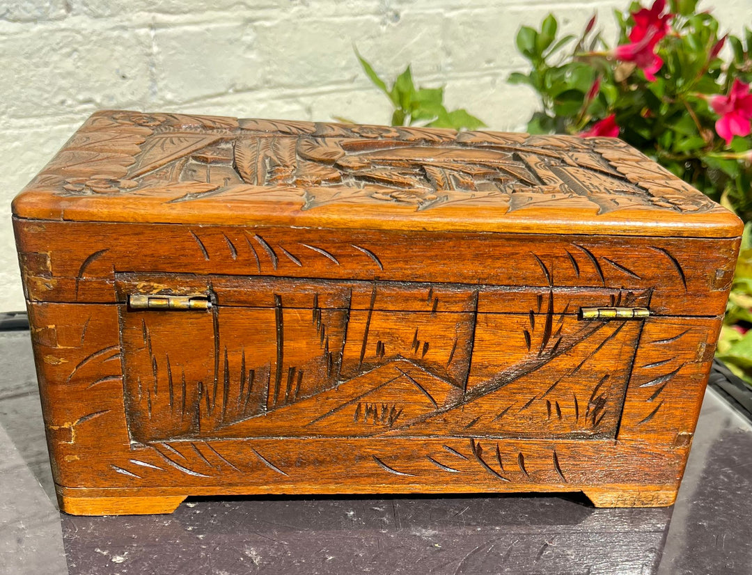 Hand Carved Camphor Wood Trinket Box
