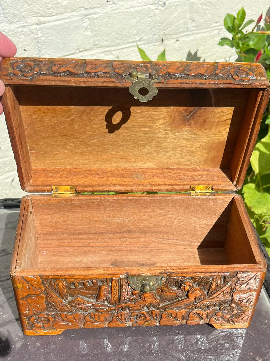 Hand Carved Camphor Wood Trinket Box