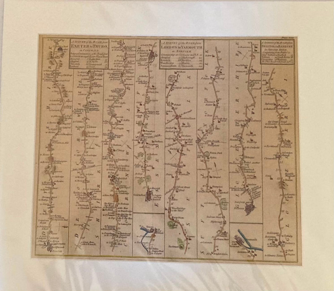 Original 18th century copperplate strip map dating from around 1780