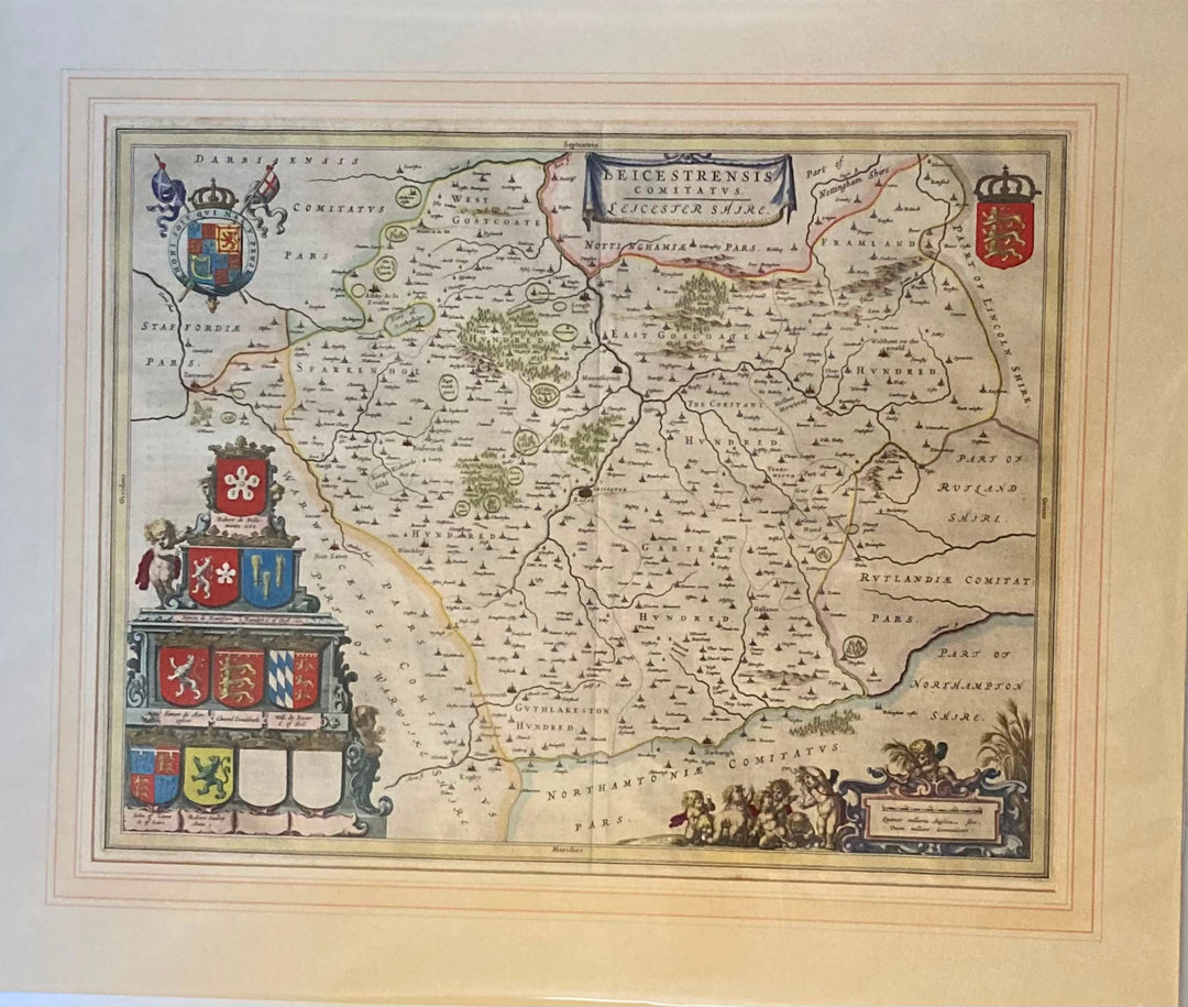 Leicestershire, stunning original copperplate map by Johannes Blaeu.