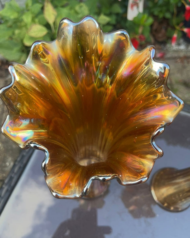 Fenton Carnival Iridescent Marigold Vase
