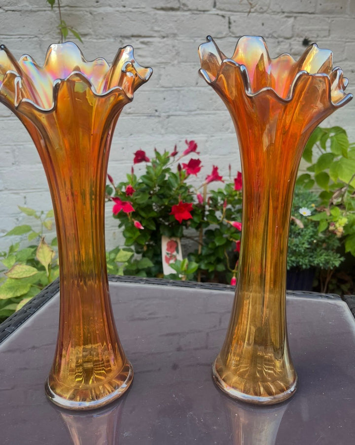 Fenton Carnival Iridescent Marigold Vase