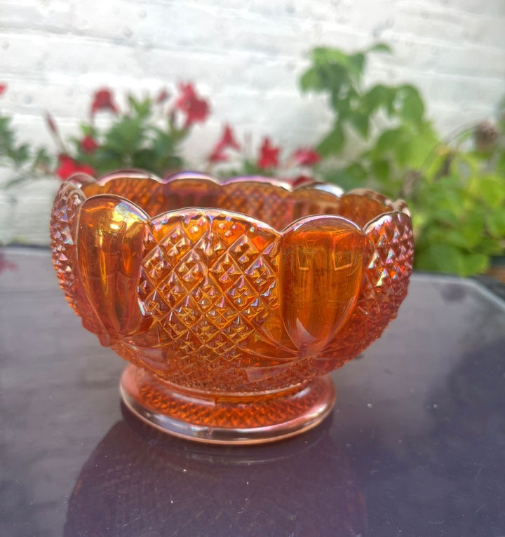Carnival Iridescent Marigold Glass Sweetie Dish.