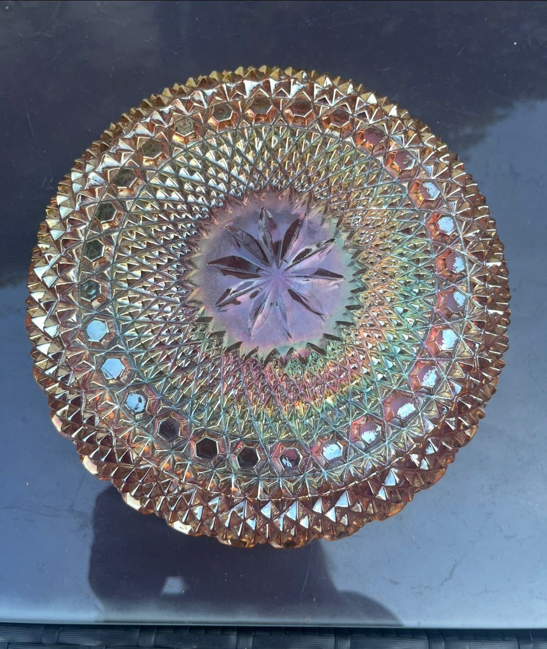 Carnival Iridescent Marigold Glass Bowl.