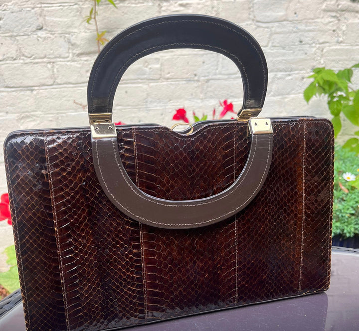 Vintage 1950’s Brown Leather Python Handbag