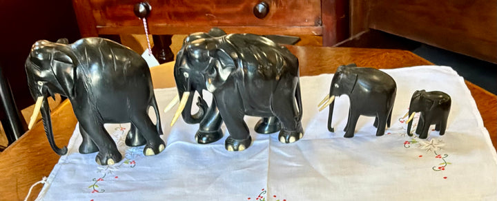 Family Of Four Vintage Ebony Elephants