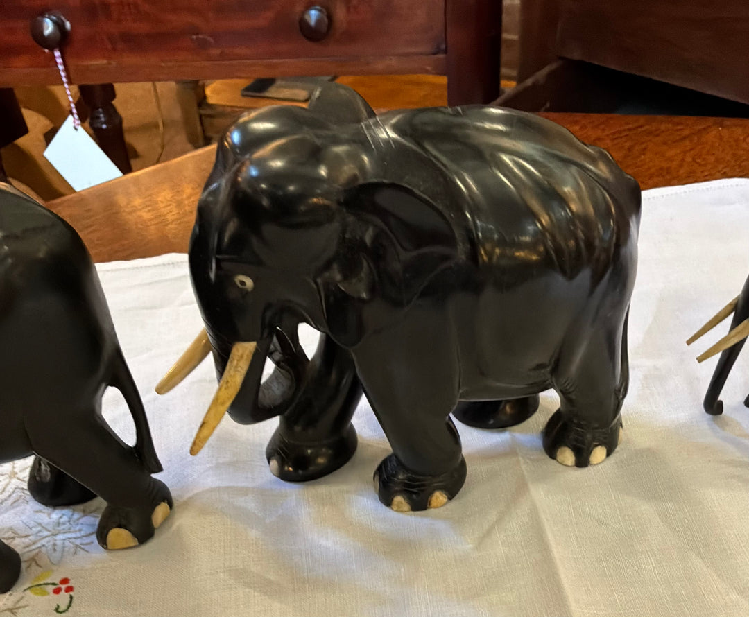 Family Of Four Vintage Ebony Elephants