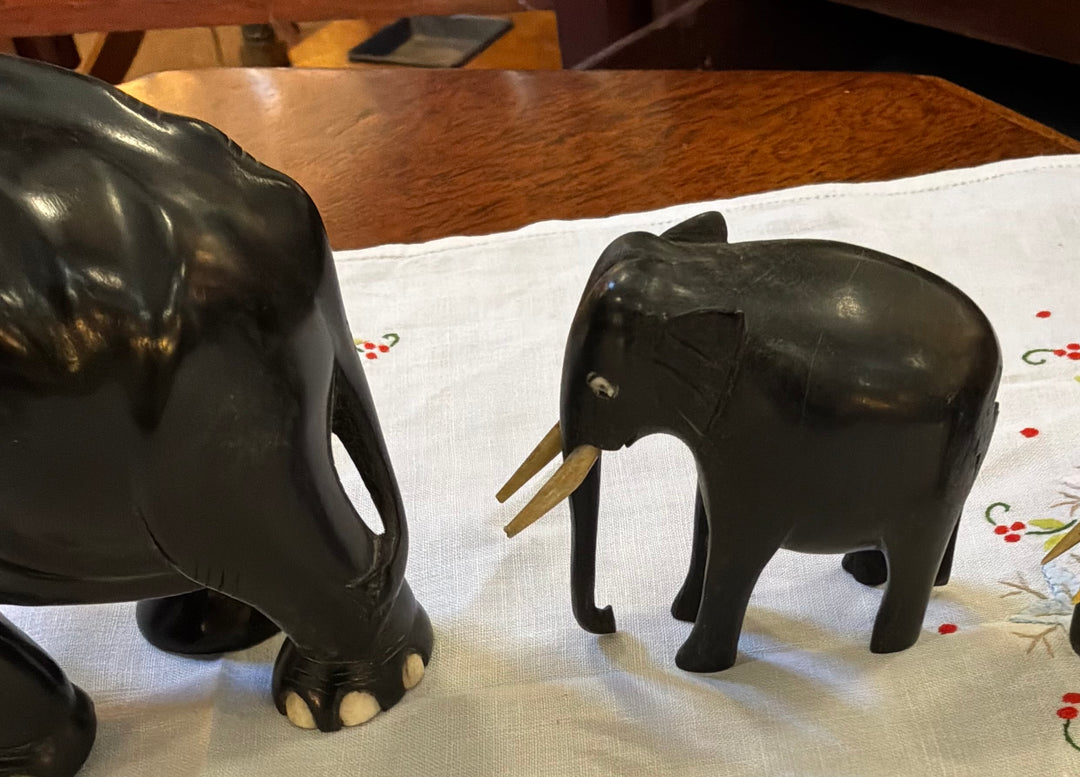 Family Of Four Vintage Ebony Elephants