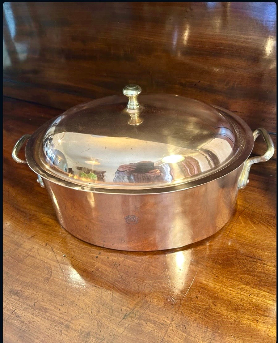 Helvetia Vintage Copper Casserole Tim With Lid