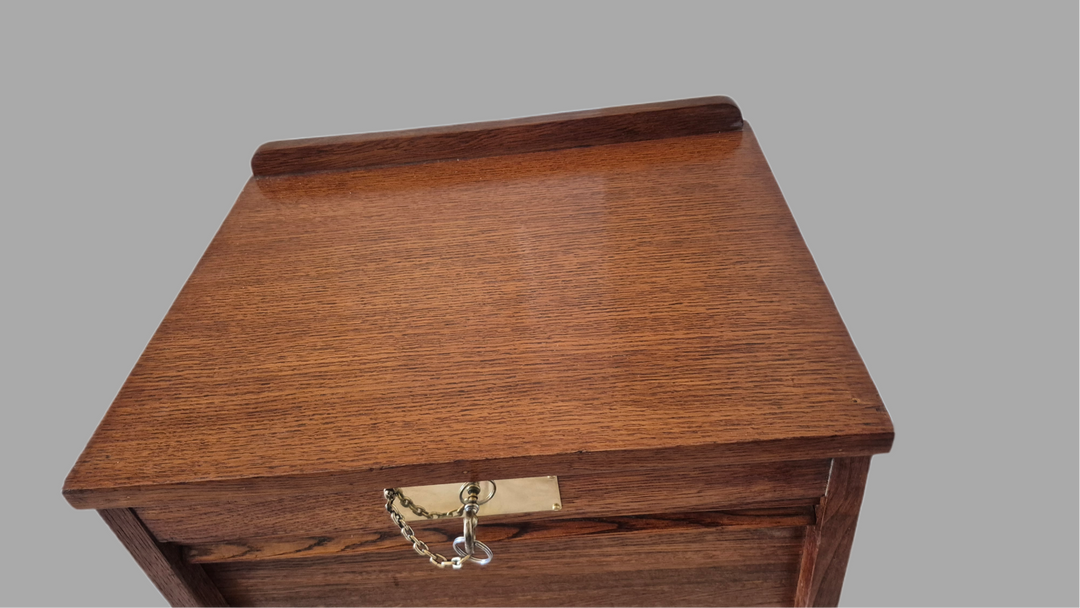 Vintage Mid 20th Century Oak Tambour Front Stationary/Collectors Cabinet