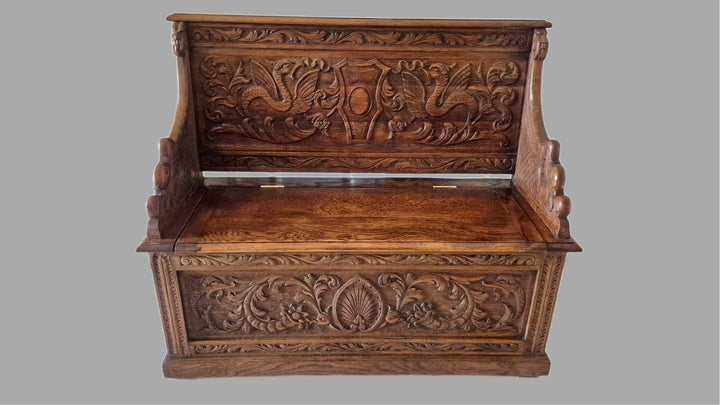 Victorian Carved Oak Settle.