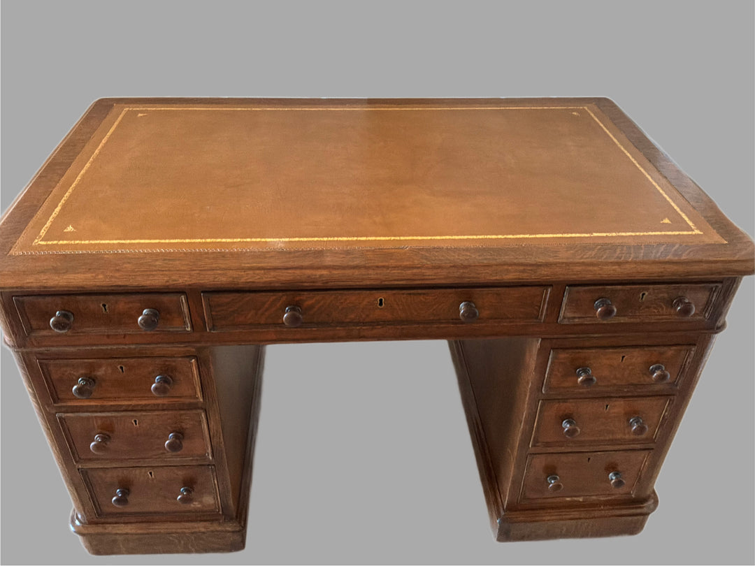 Victorian Oak Pedestal Desk