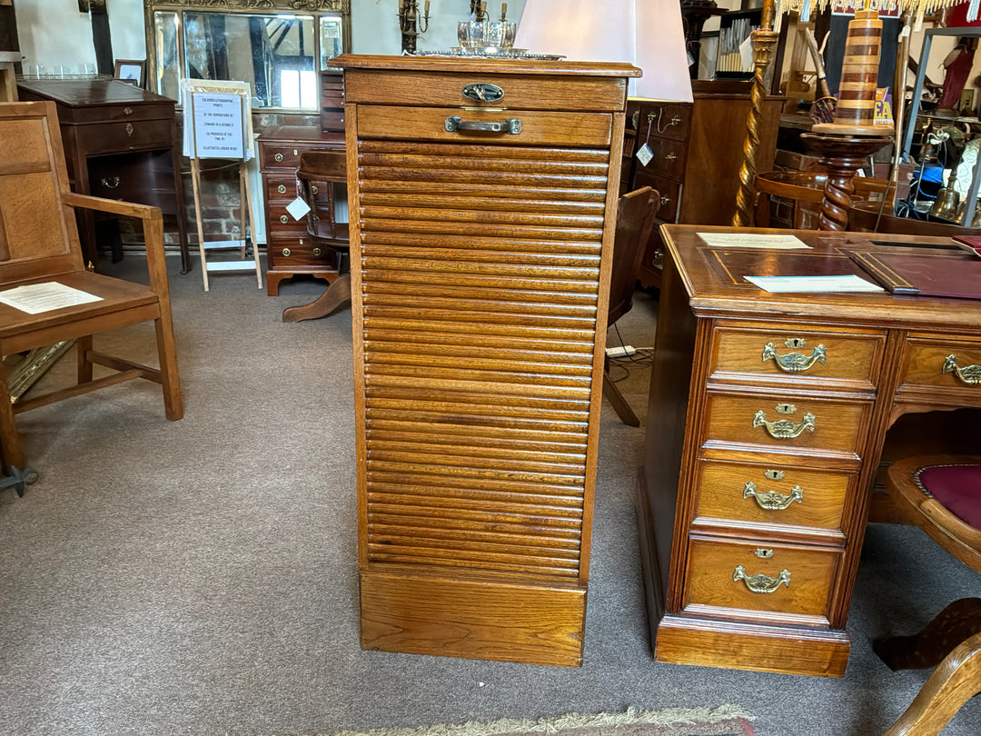 Oak Tambour Fronted Stationary/Collectors Cabinet.