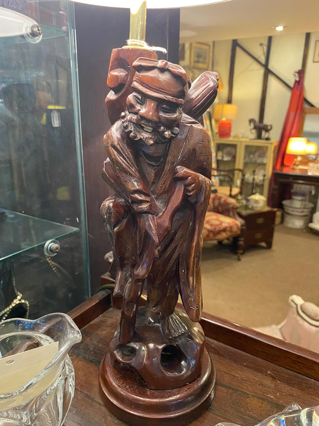 Hand Carved Chinese Figure Lamp