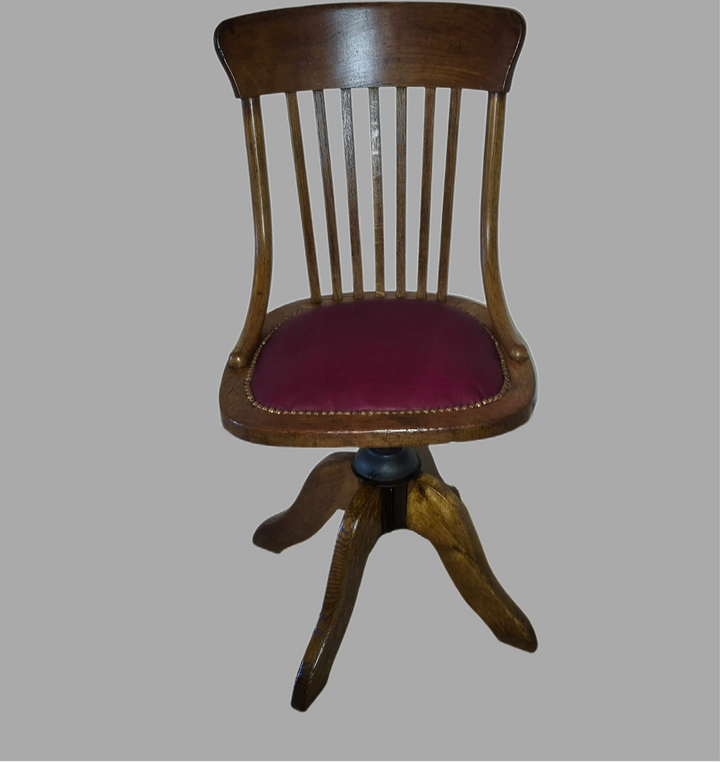 1920s Oak Adjustable Height Swivel Desk Chair