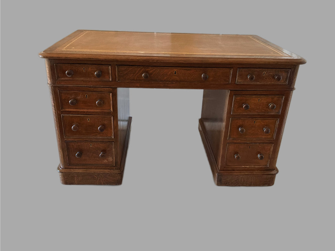 Victorian Oak Pedestal Desk