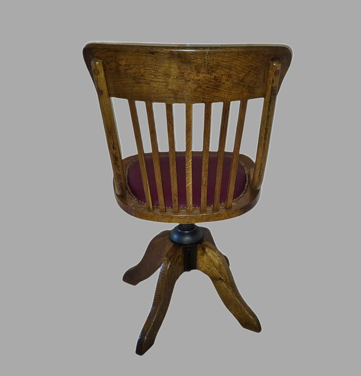 1920s Oak Adjustable Height Swivel Desk Chair