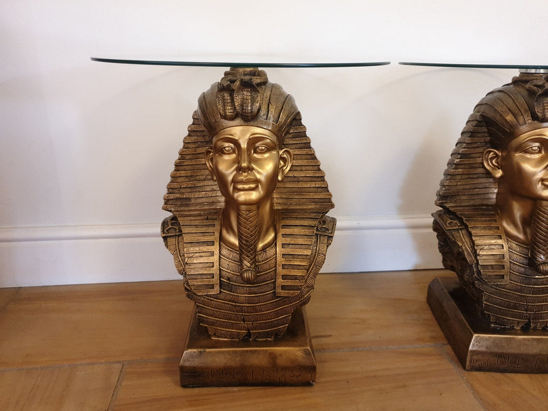 A Pair Of Egyptian Style Glass Top Coffee Tables